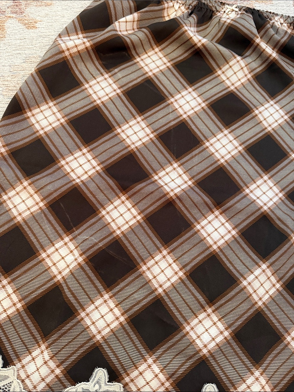 NWT Overstept Brown Plaid Lace Trim Midi Skirt M - Picture 7 of 7